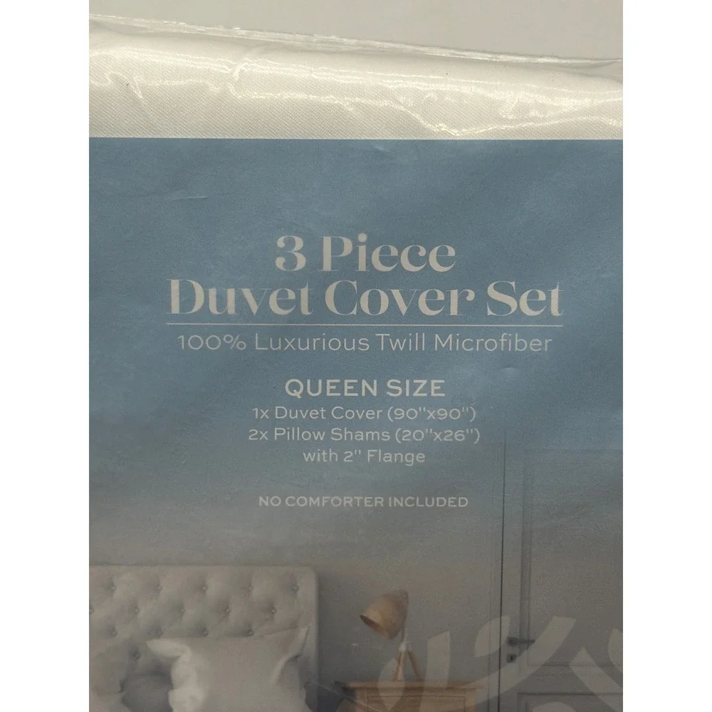 White Classic Queen 3 Piece Duvet Cover Set Luxurious‎ Twill Microfiber NWT